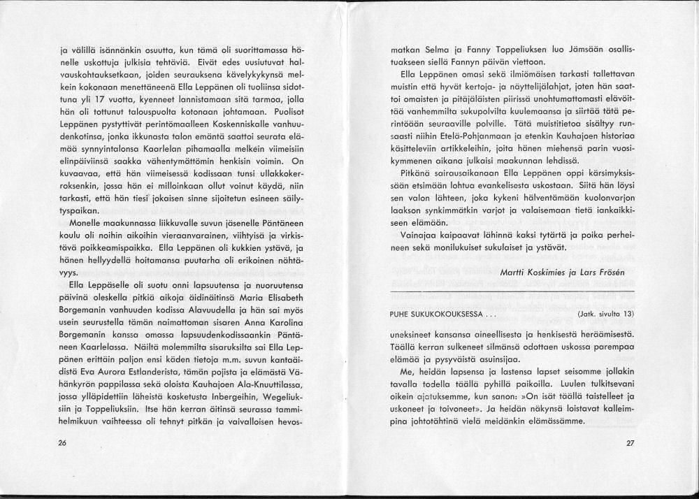 Sukuviesti 1, sivut 26 ja 27