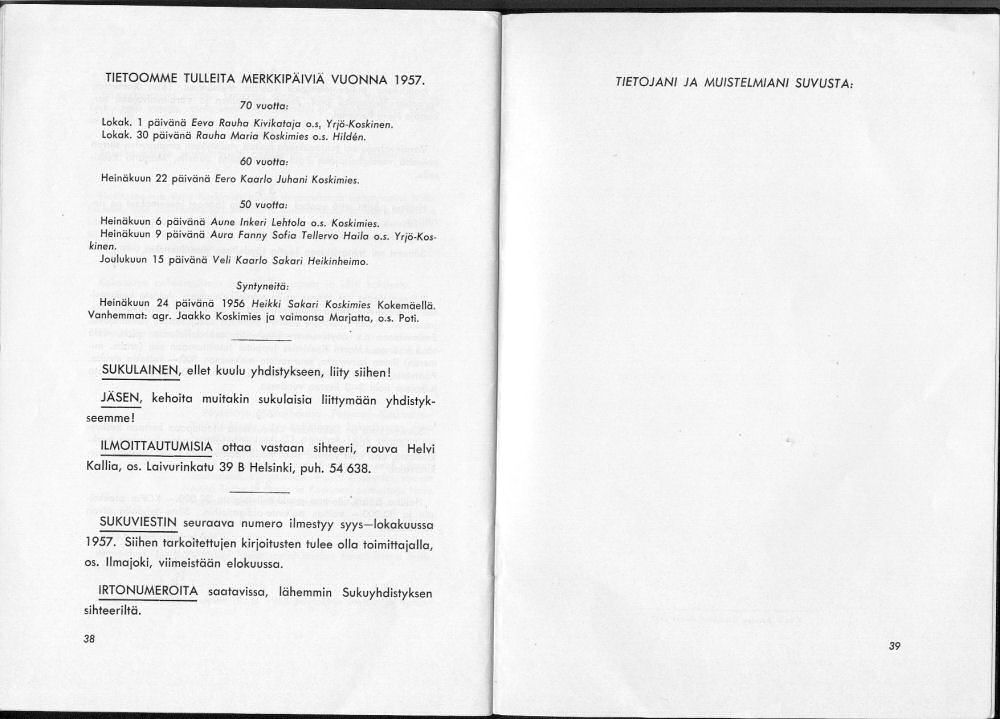 Sukuviesti 1, sivut 38 ja 39