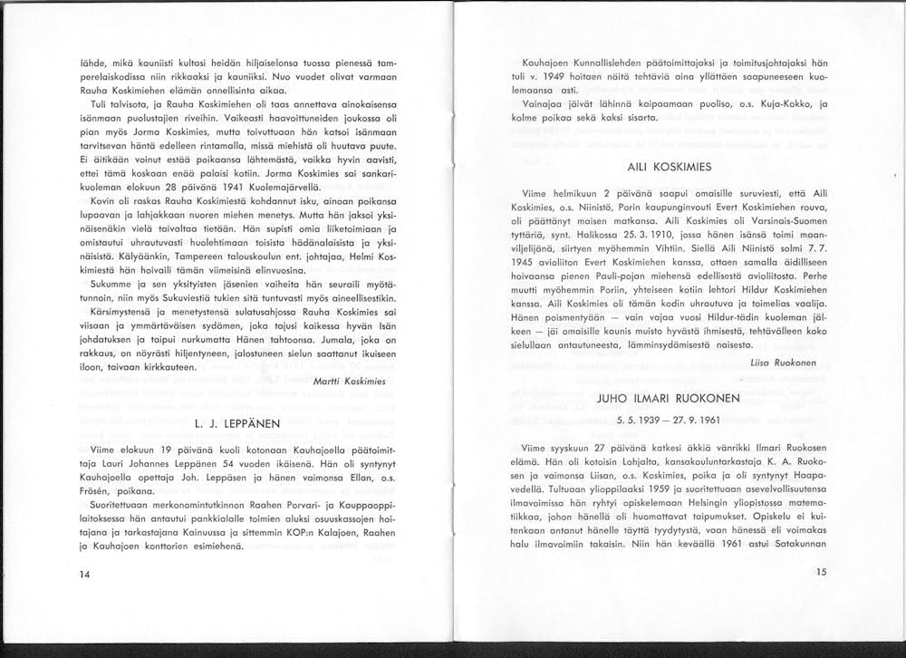 Sukuviesti 10, sivut 14 ja 15