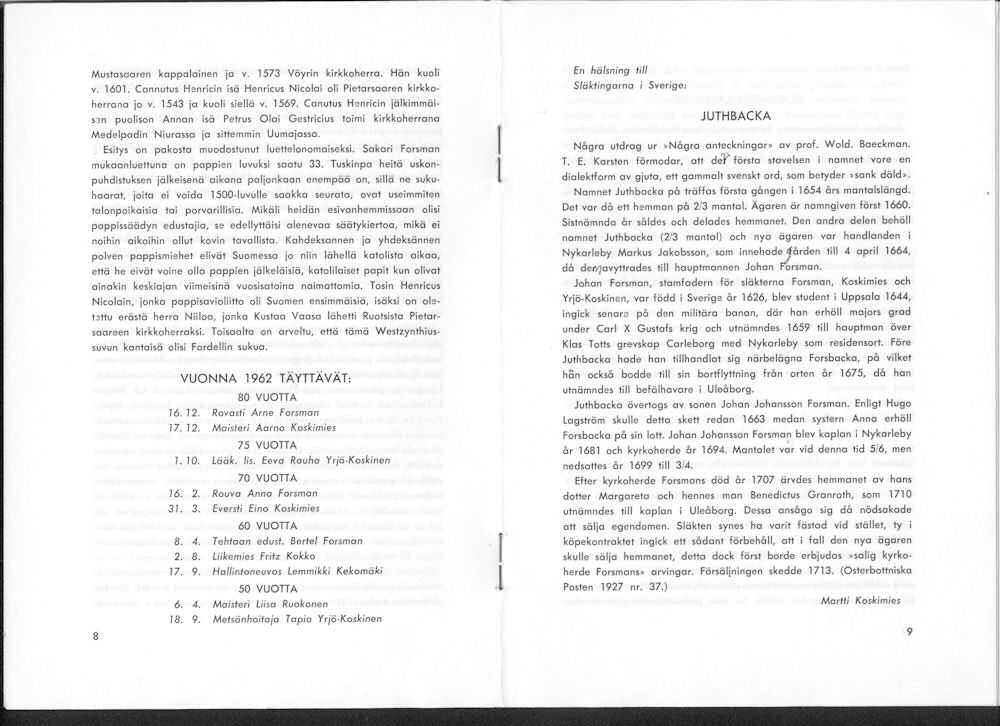 Sukuviesti 10, sivut 8 ja 9