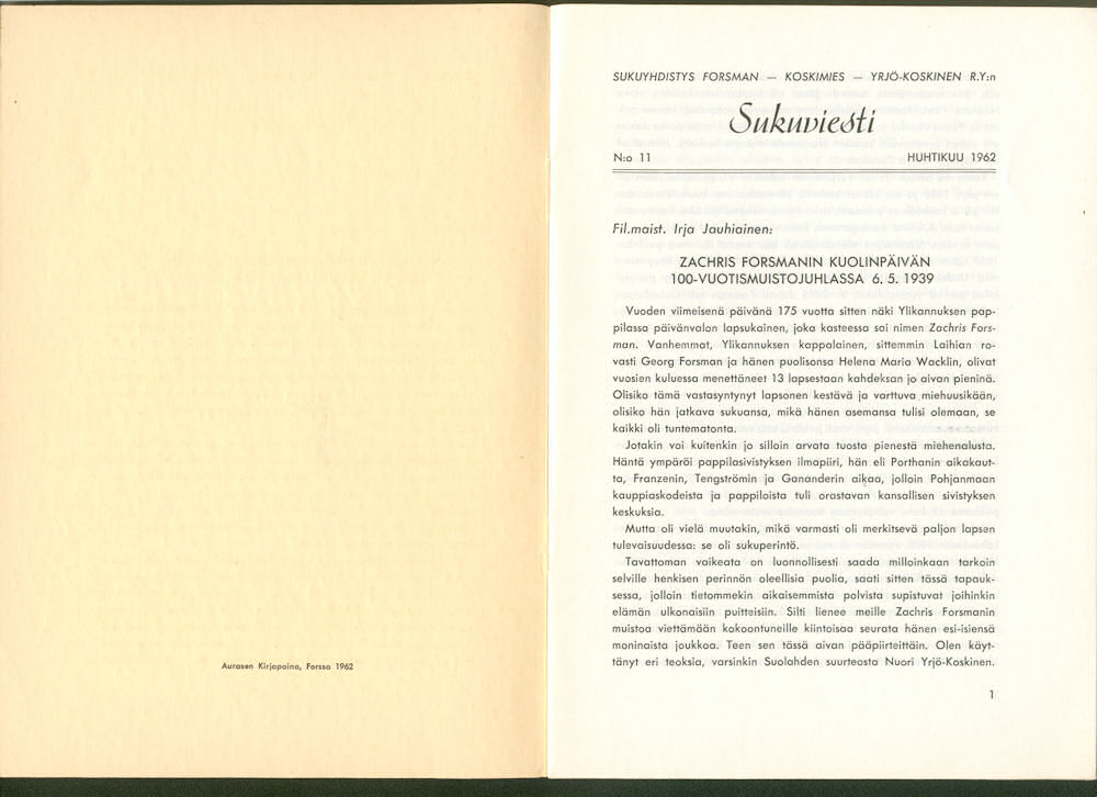 Sukuviesti 11, sivut 0 ja 1