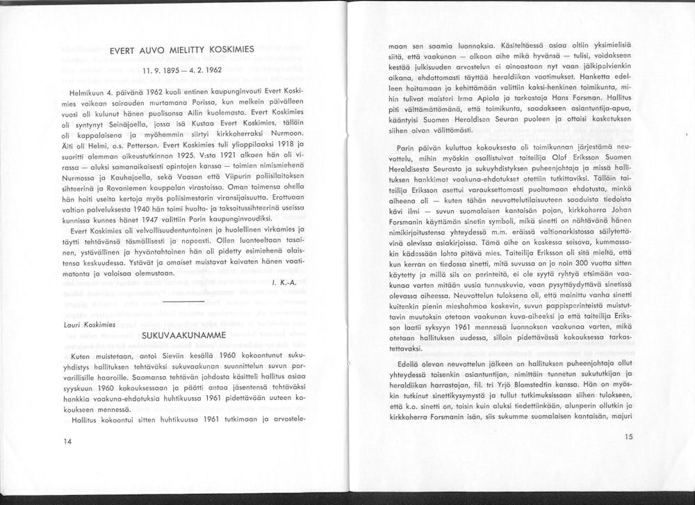 Sukuviesti 11, sivut 14 ja 15