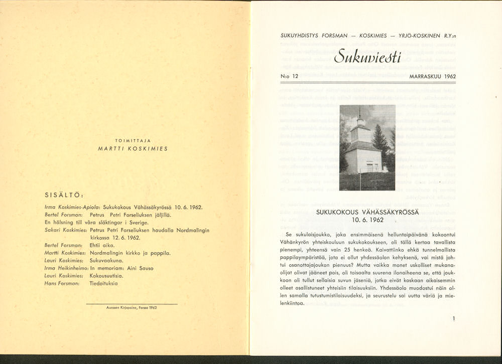 Sukuviesti 12, sivut 0 ja 1