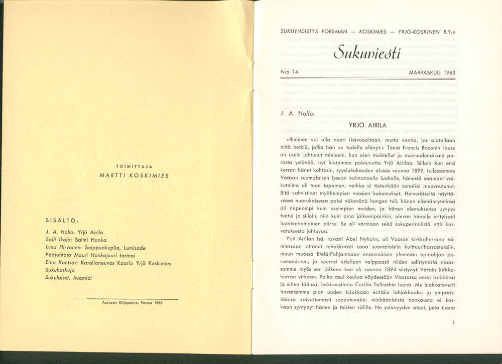 Sukuviesti 14, sivut 0 ja 1