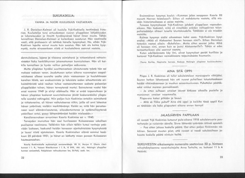 Sukuviesti 14, sivut 22 ja 23