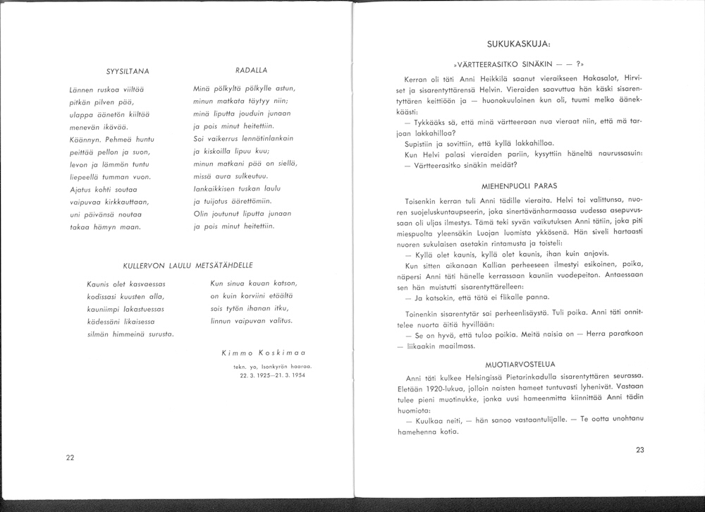 Sukuviesti 15, sivut 22 ja 23
