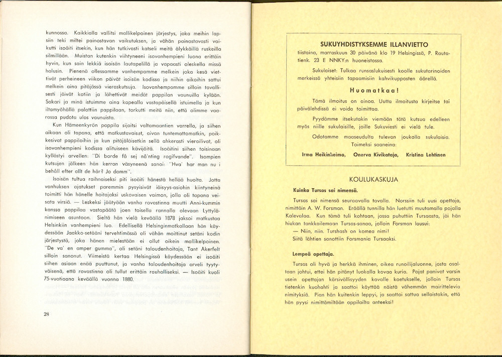 Sukuviesti 18, sivut 28 ja 29