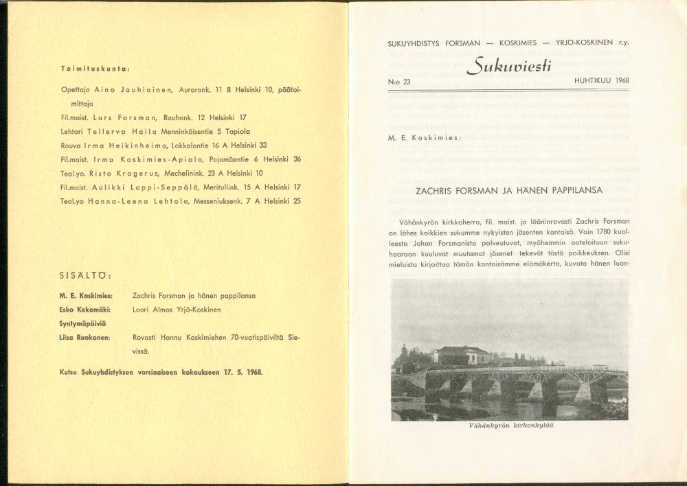 Sukuviesti 23, sivut 0 ja 1