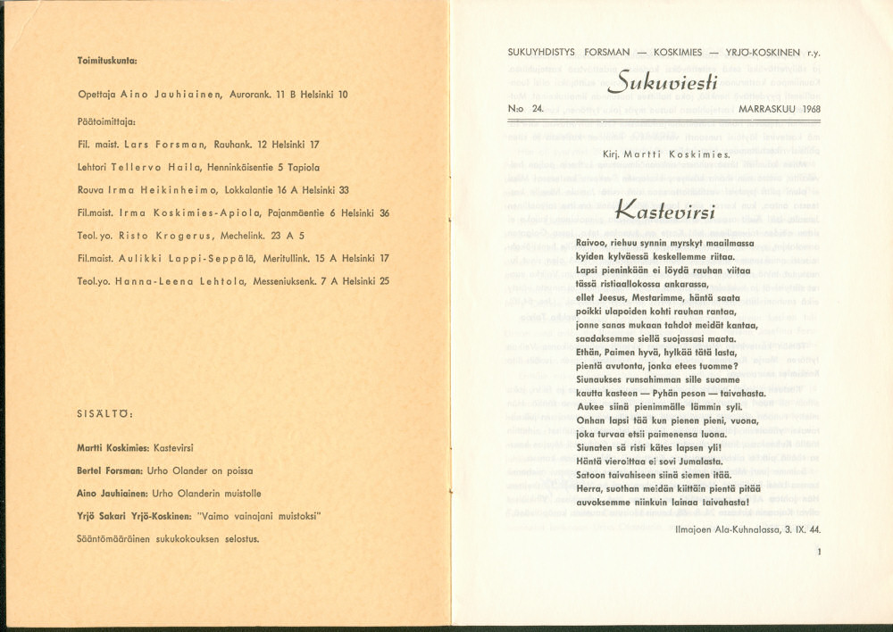 Sukuviesti 24, sivut 0 ja 1