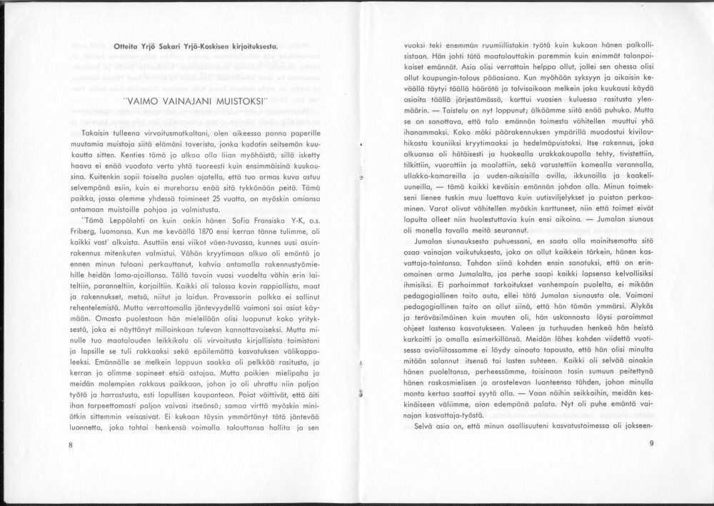 Sukuviesti 24, sivut 8 ja 9