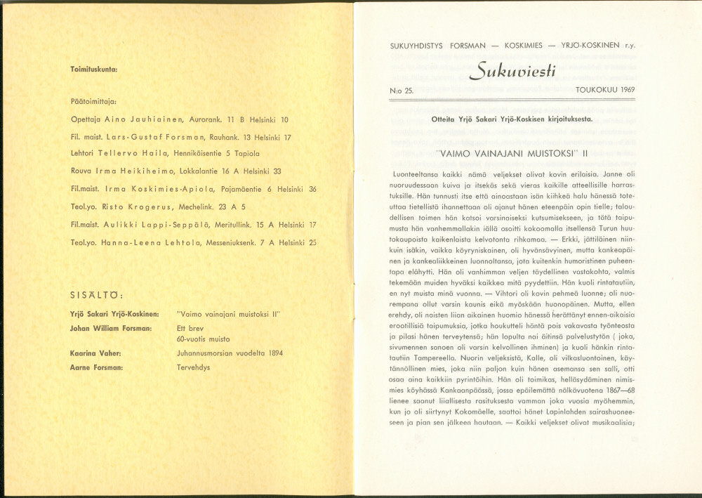Sukuviesti 25, sivut 0 ja 1