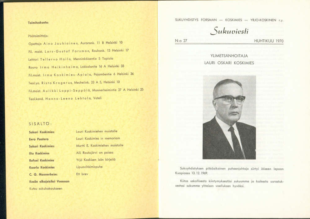 Sukuviesti 27, sivut 0 ja 1