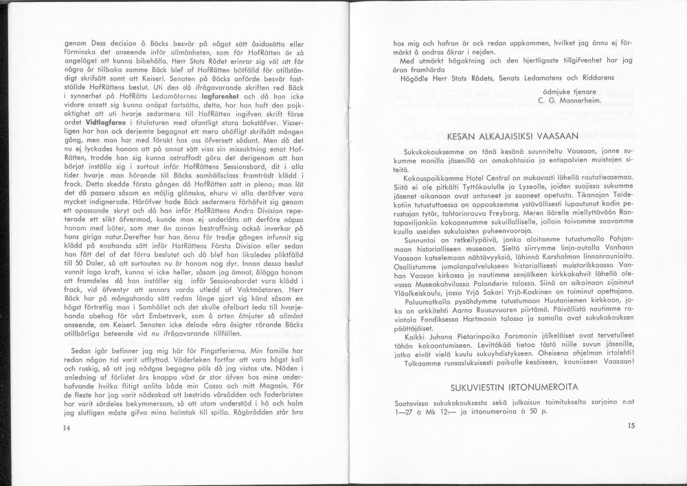Sukuviesti 27, sivut 14 ja 15