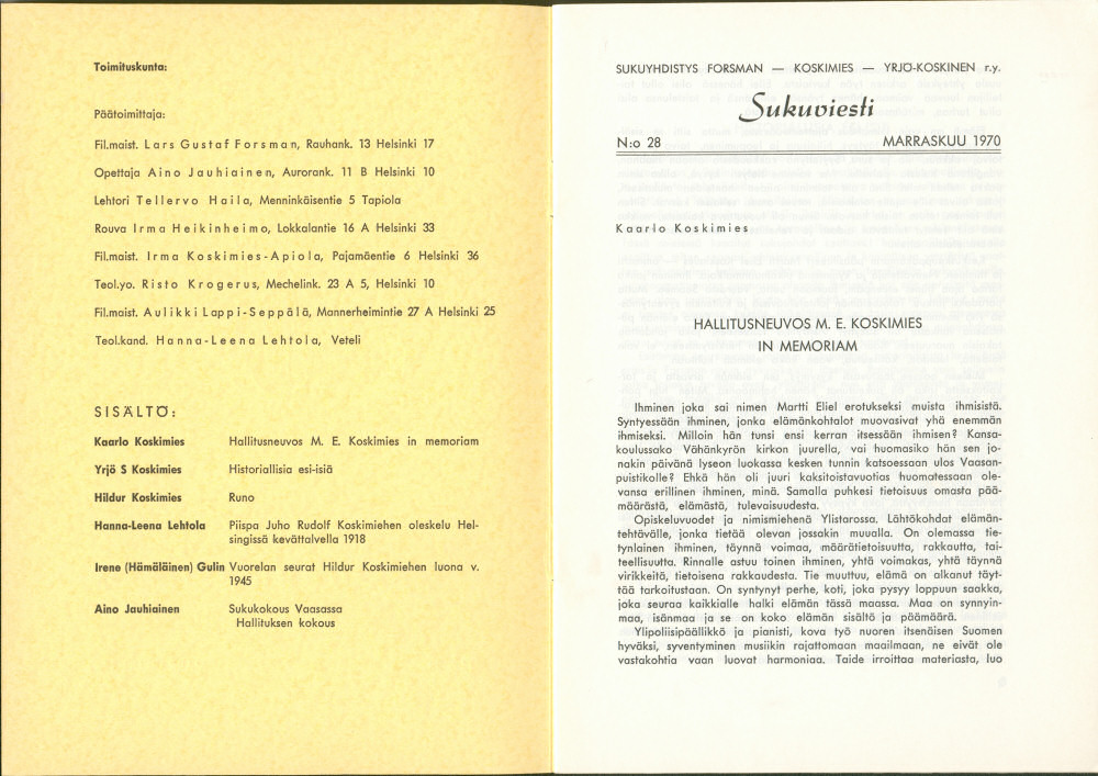 Sukuviesti 28, sivut 0 ja 1