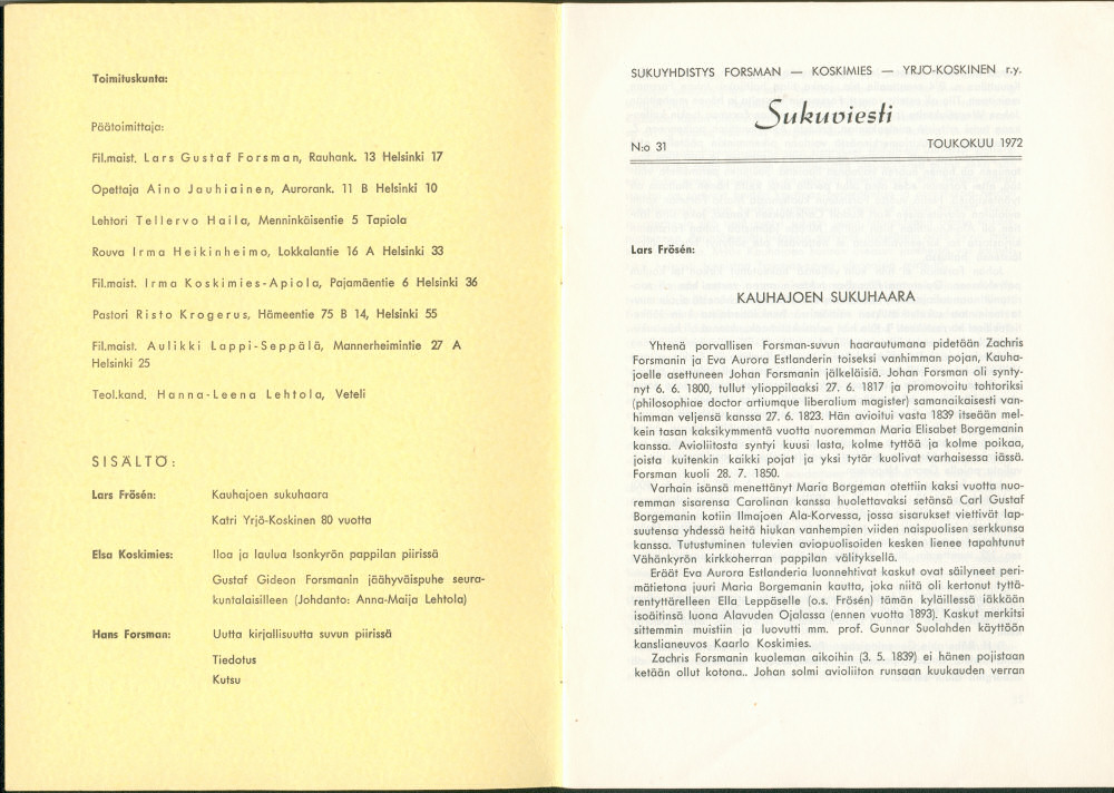 Sukuviesti 31, sivut 0 ja 1