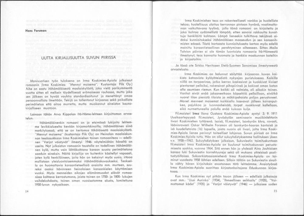 Sukuviesti 31, sivut 14 ja 15