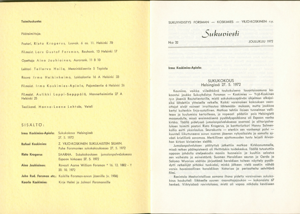 Sukuviesti 32, sivut 0 ja 1