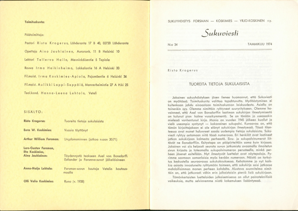 Sukuviesti 34, sivut 0 ja 1