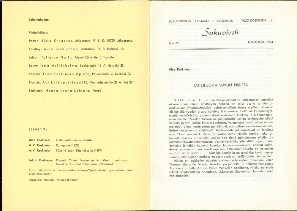 Sukuviesti 35, sivut 0 ja 1