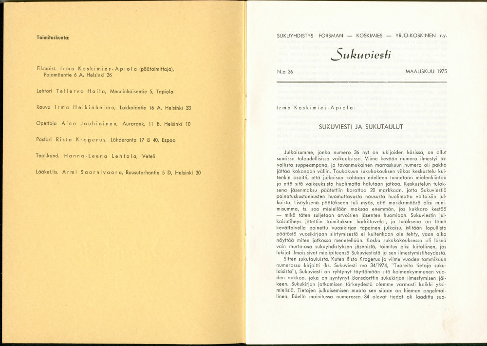 Sukuviesti 36, sivut 0 ja 1