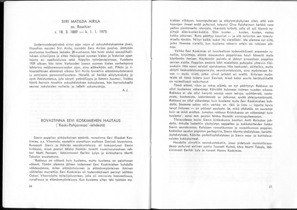 Sukuviesti 36, sivut 26 ja 27