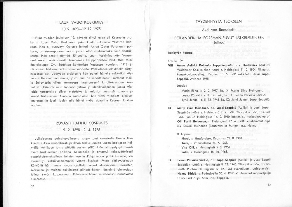 Sukuviesti 37, sivut 32 ja 33