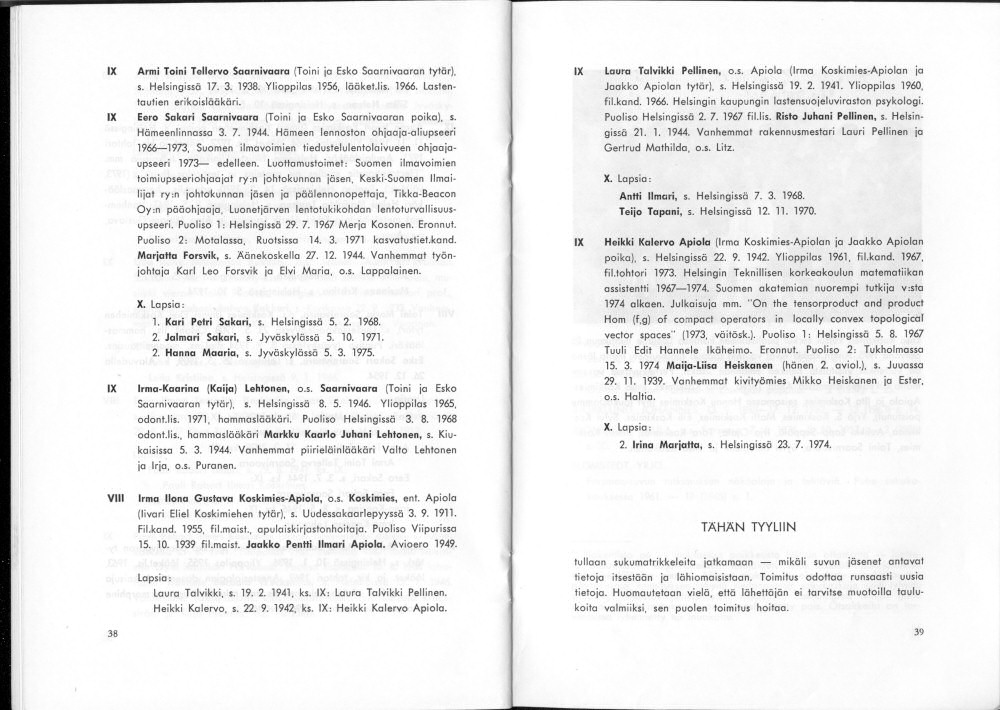 Sukuviesti 37, sivut 38 ja 39