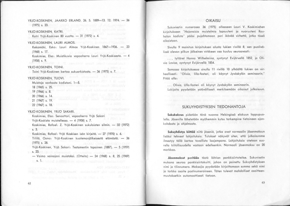 Sukuviesti 37, sivut 62 ja 63