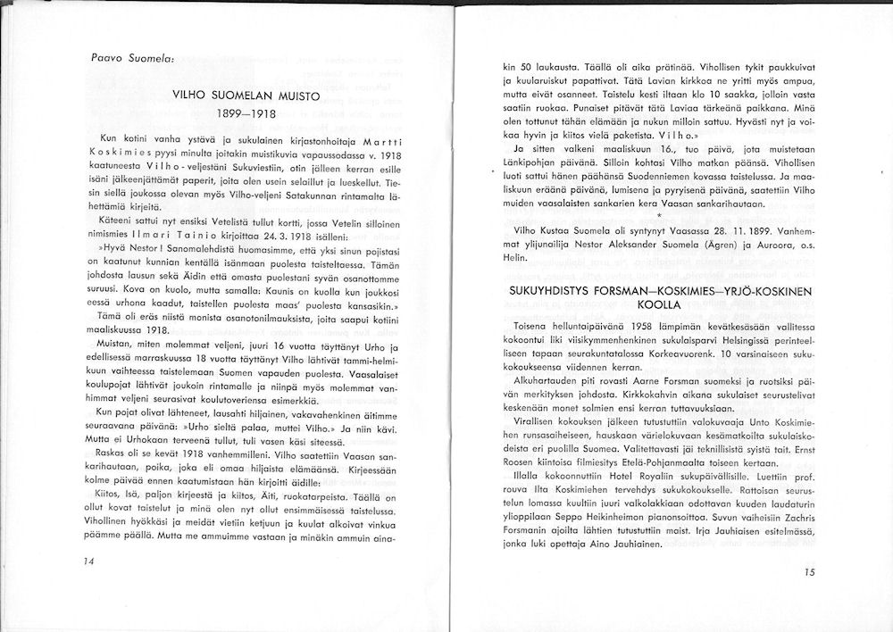 Sukuviesti 4, sivut 14 ja 15