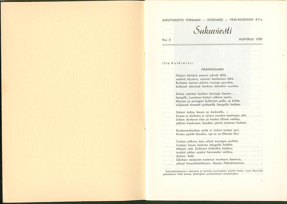 Sukuviesti 5, sivut 0 ja 1