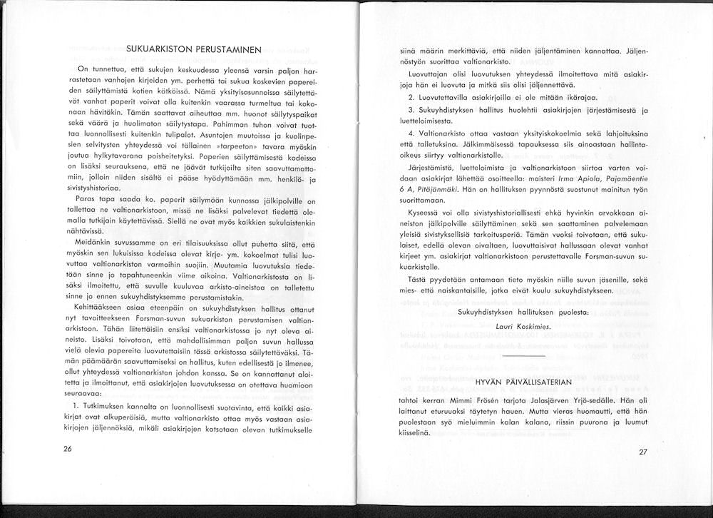 Sukuviesti 6, sivut 26 ja 27