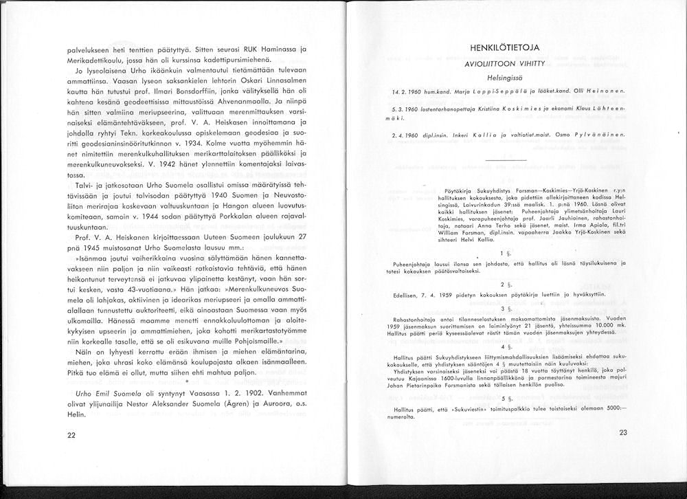 Sukuviesti 7, sivut 22 ja 23